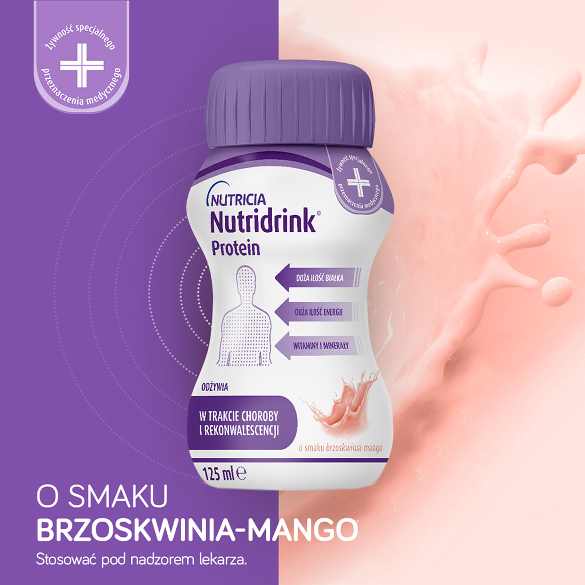 Nutridrink Protein, o smaku brzoskwinia-mango, 4 x 125 ml