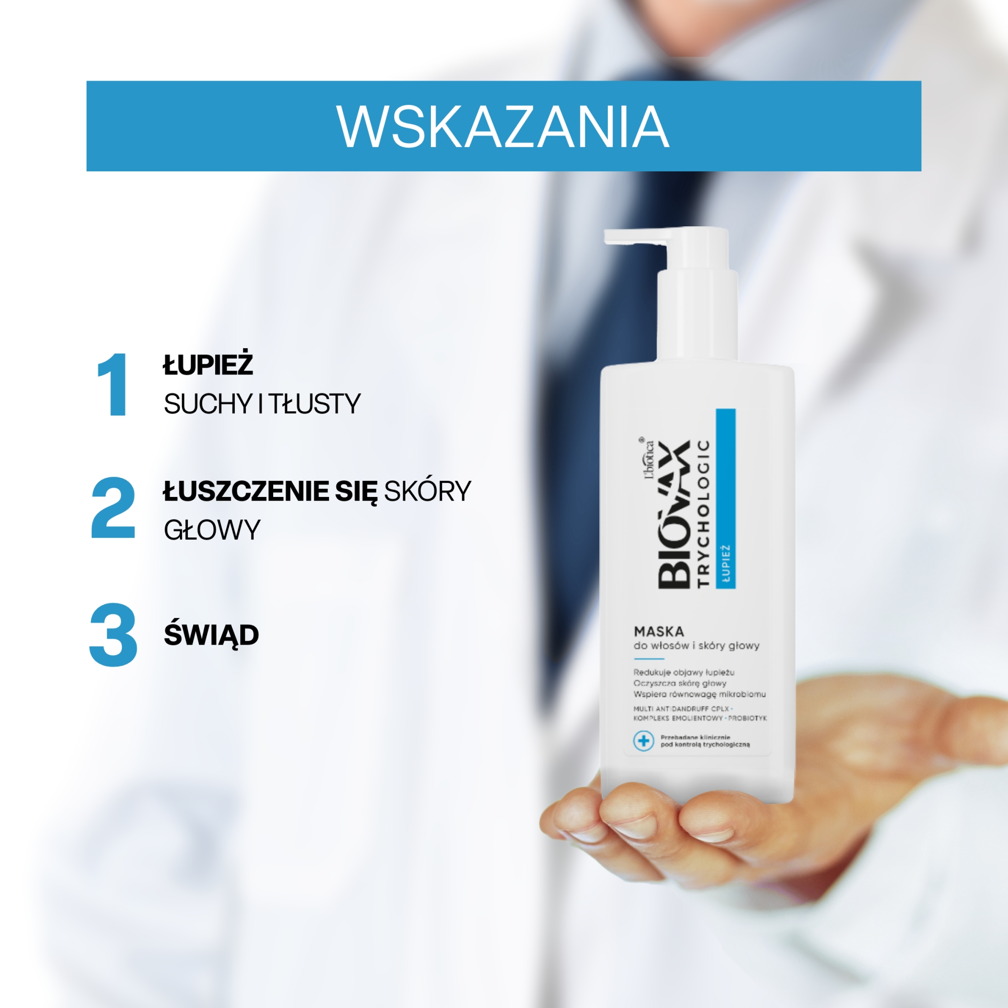 Biovax Trychologic, Maska do włosów i skóry głowy łupież, 200 ml