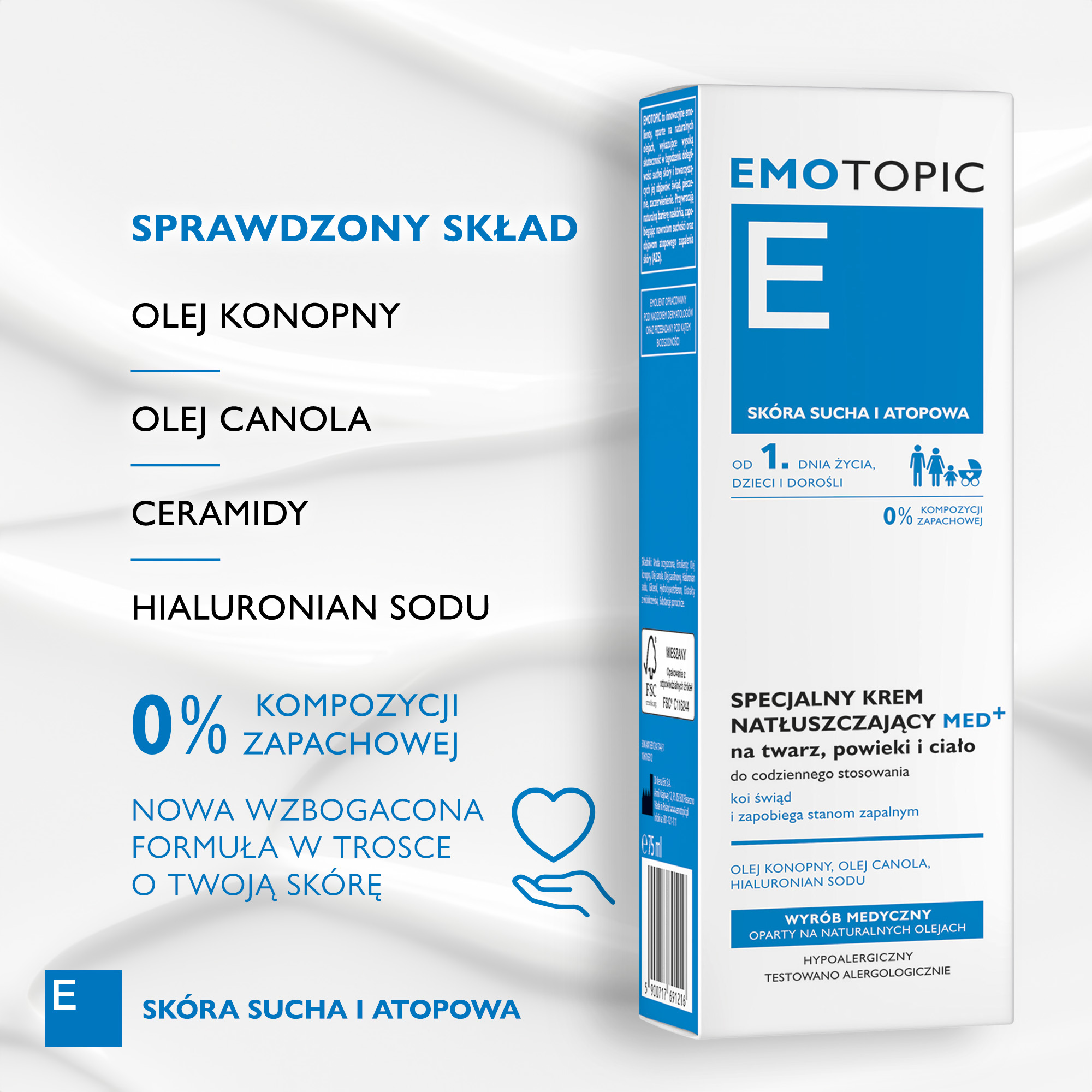 Emotopic specjalny krem natłuszczający MED+ na twarz, powieki i ciało do codziennego stosowania 75 ml
