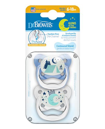 Dr Brown's PreVent Smoczek ortodontyczny świecący w ciemności niebieski 6 - 18 m, 2 szt., cena, opinie, wskazania zdjęcie