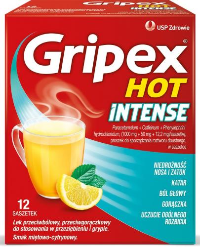 Gripex Hot Intense 1000 mg + 50 mg + 12,2 mg/saszetkę, 12 saszetek zdjęcie