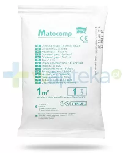 Matocomp gaza opatrunkowa jałowa 13-nitkowa 1m2 1 sztuka zdjęcie