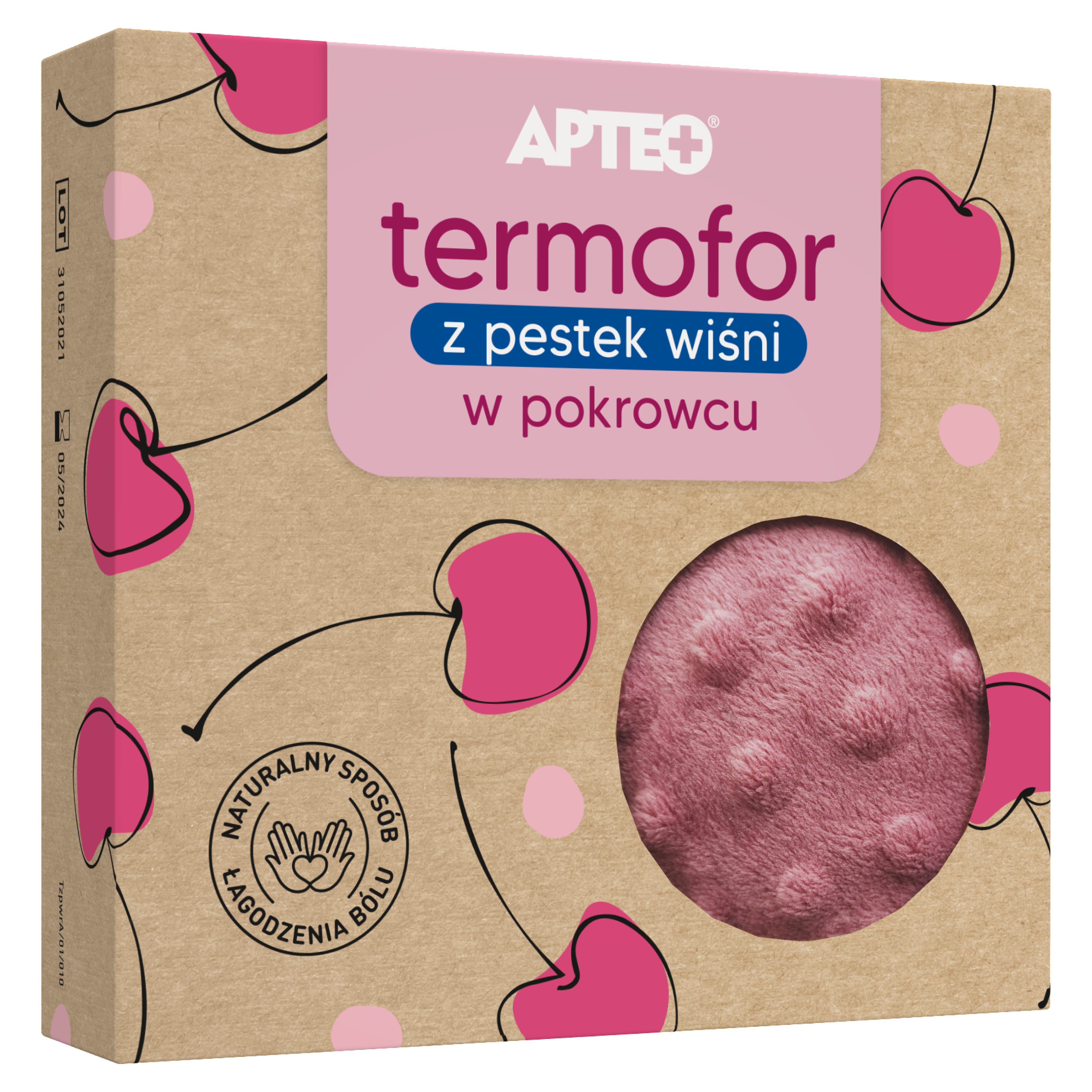 Apteo Termofor z pestek wiśni w różowym pokrowcu, 1 sztuka zdjęcie