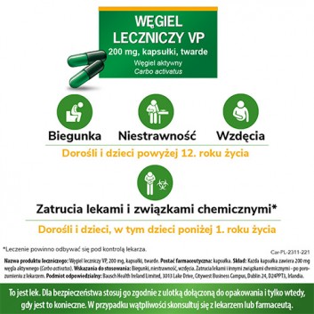 Węgiel leczniczy VP 200 mg - 20 kaps. Na zatrucia