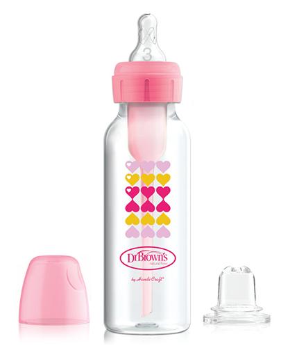 Dr Brown's Options+ Zestaw 'Od butelki do kubka' Butelka standard 250 ml ze smoczkiem i ustnikiem niekapkiem 6m+, kolor różowy - 1 szt. zdjęcie