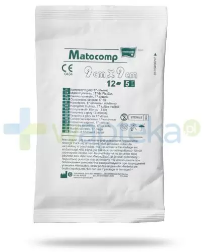 Matocomp kompresy jałowe 9x9cm 17 nitkowe, 12 warstwowe 5 sztuk zdjęcie
