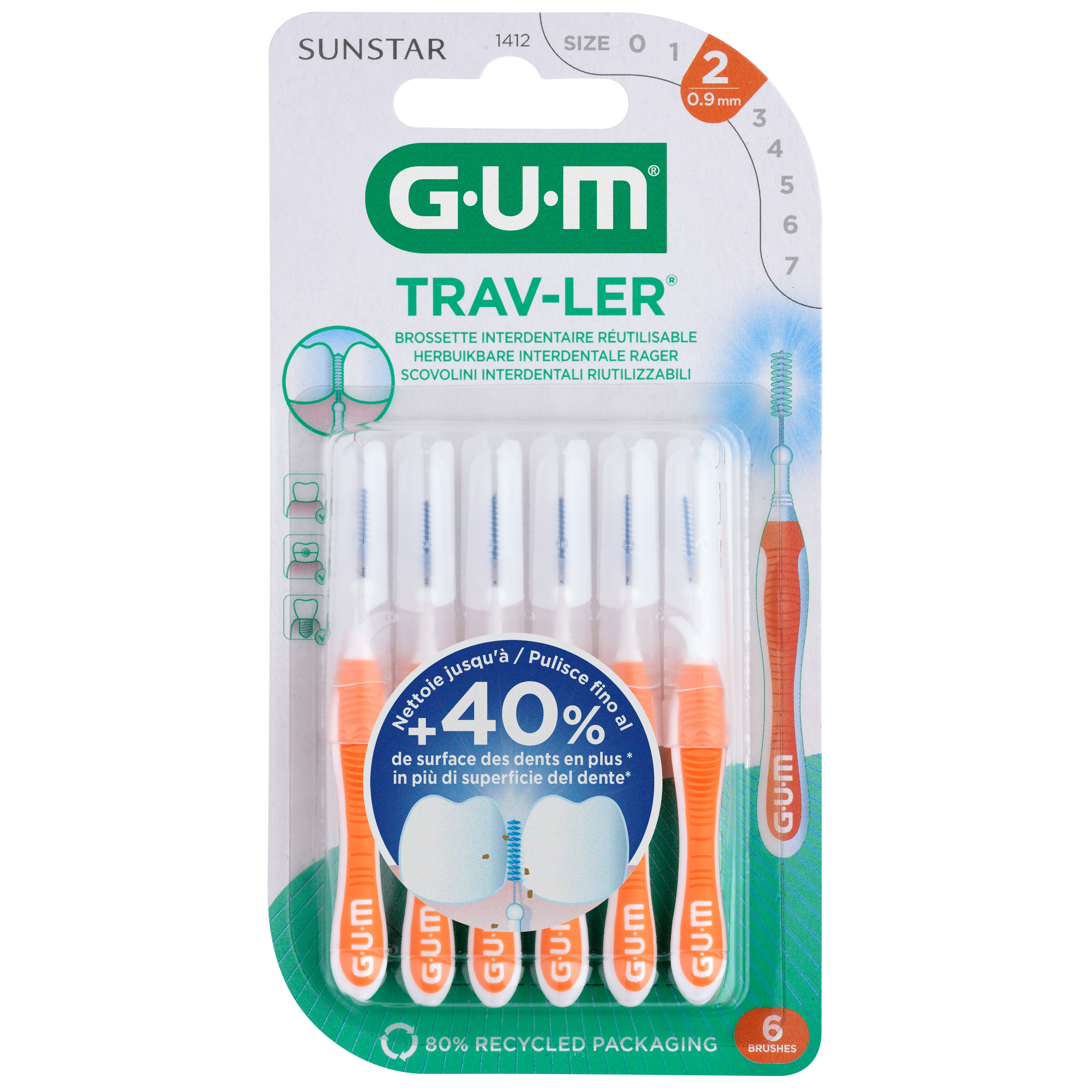SUNSTAR GUM TRAV-LER Szczoteczka międzyzębowa 0.9, 4 sztuki zdjęcie