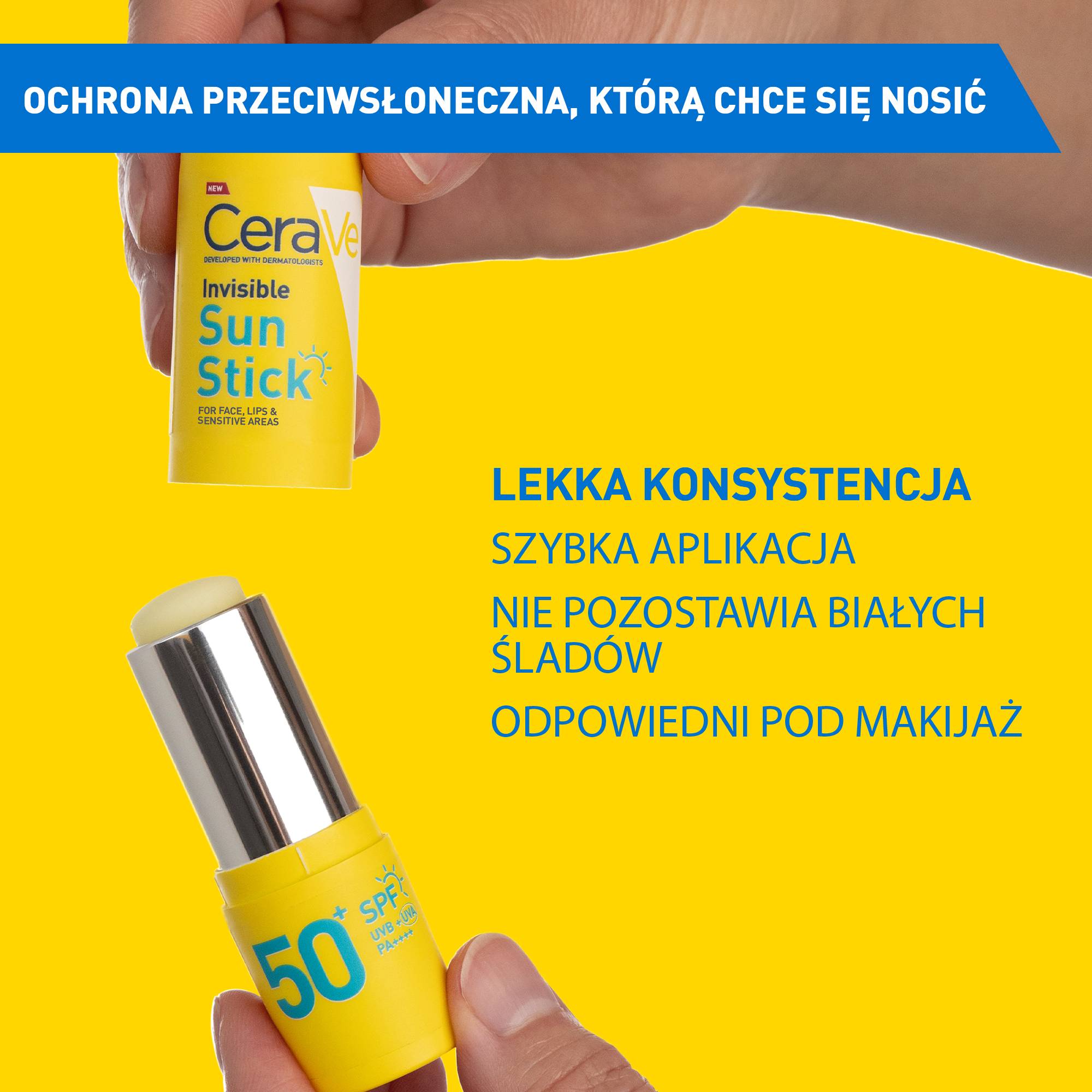 Cerave Sun, niewidoczny sztyft przeciwsłoneczny SPF 50+, 8 g
