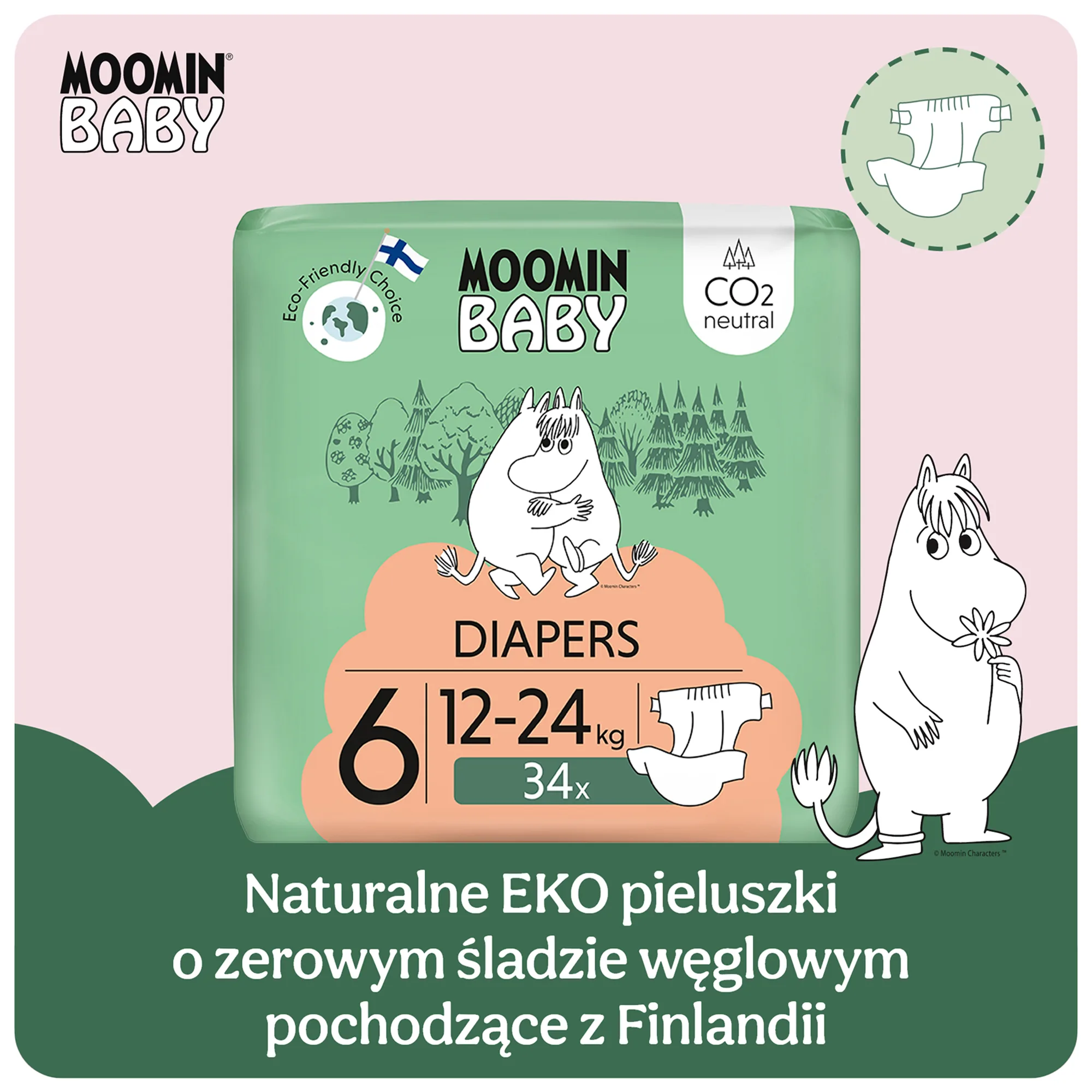 MOOMIN Baby Pieluszki 6 JUNIOR 12-24 kg 34 sztuki
