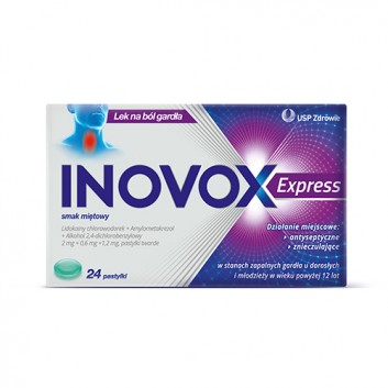 Inovox Express 2 mg + 0,6 mg + 1,2 mg na gardło smak miętowy 24 pastylki