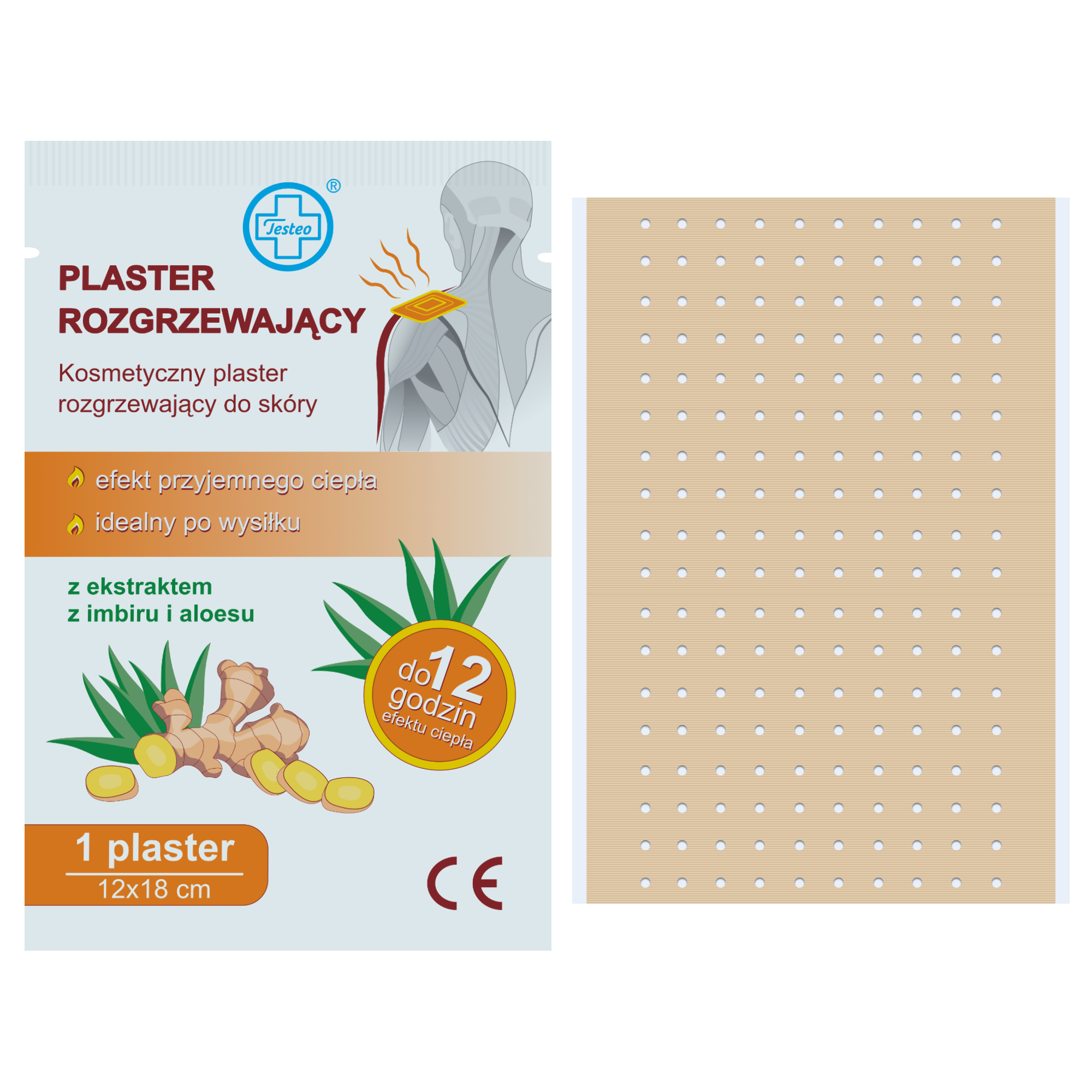 Testeo Plaster rozgrzewający z ekstraktem z imbiru i aloesu 12x18 cm, 1 sztuka zdjęcie
