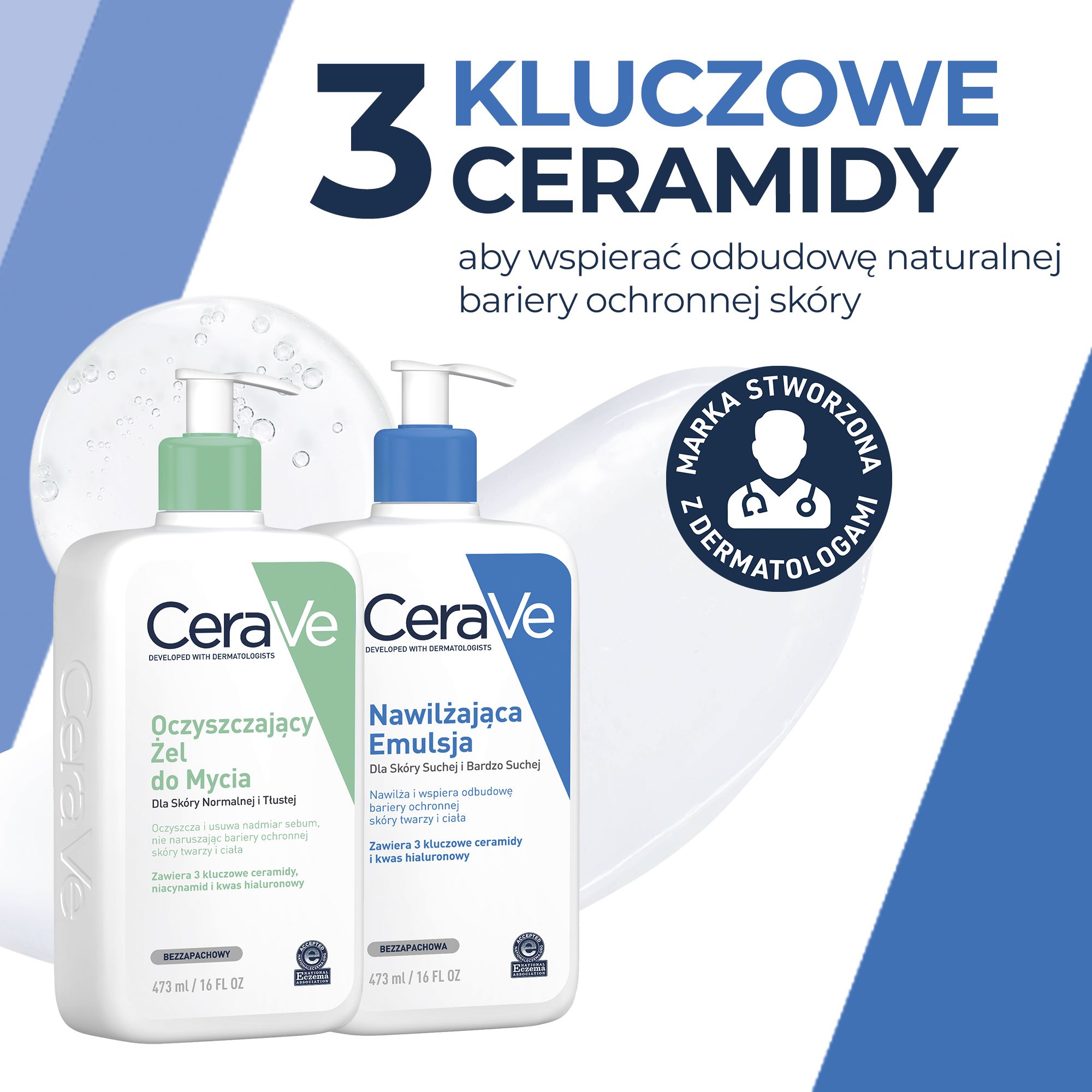 CERAVE Oczyszczający Żel do Mycia z ceramidami dla skóry normalnej i tłustej, 473 ml + CERAVE Nawilżająca emulsja do twarzy i ciała do skóry suchej i bardzo suchej, 473 ml