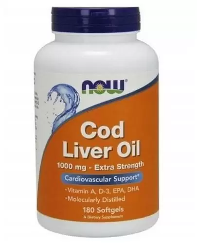 NOW Foods Cod Liver Oil Extra Strength 1000 mg (tran olej z wątroby dorsza) 180 kapsułek miękkich zdjęcie