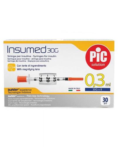Pic Solution Insumed 0,3 ml 30G x 8 mm Jednorazowe strzykawki do insuliny + szkło powiększające - 30 szt. zdjęcie