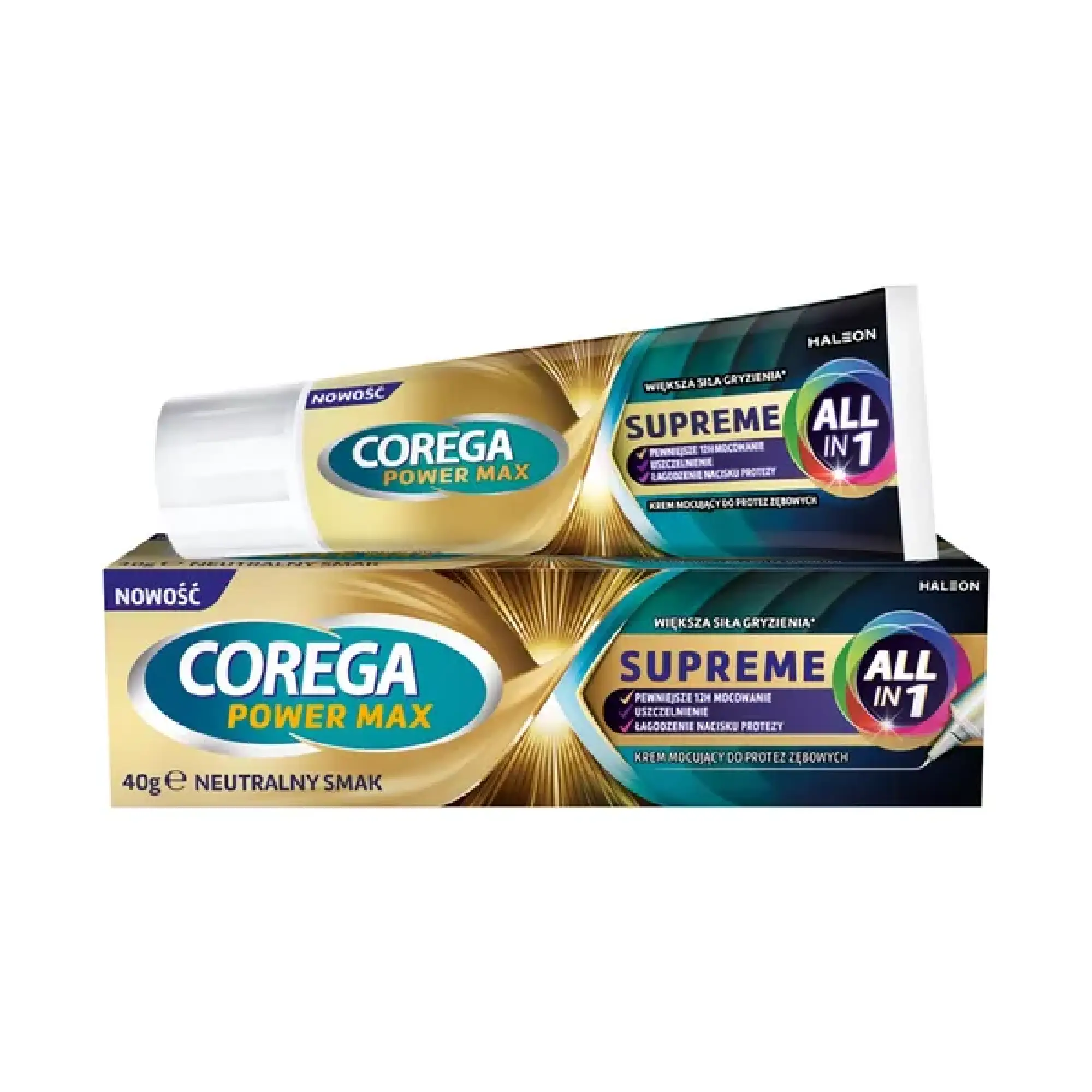Corega Power Max Supreme All-In 1, krem mocujący do protez zębowych, neutralny, 40 g