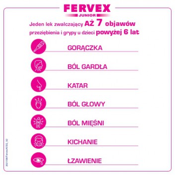 Fervex Junior, granulat bez cukru, 8 saszetek