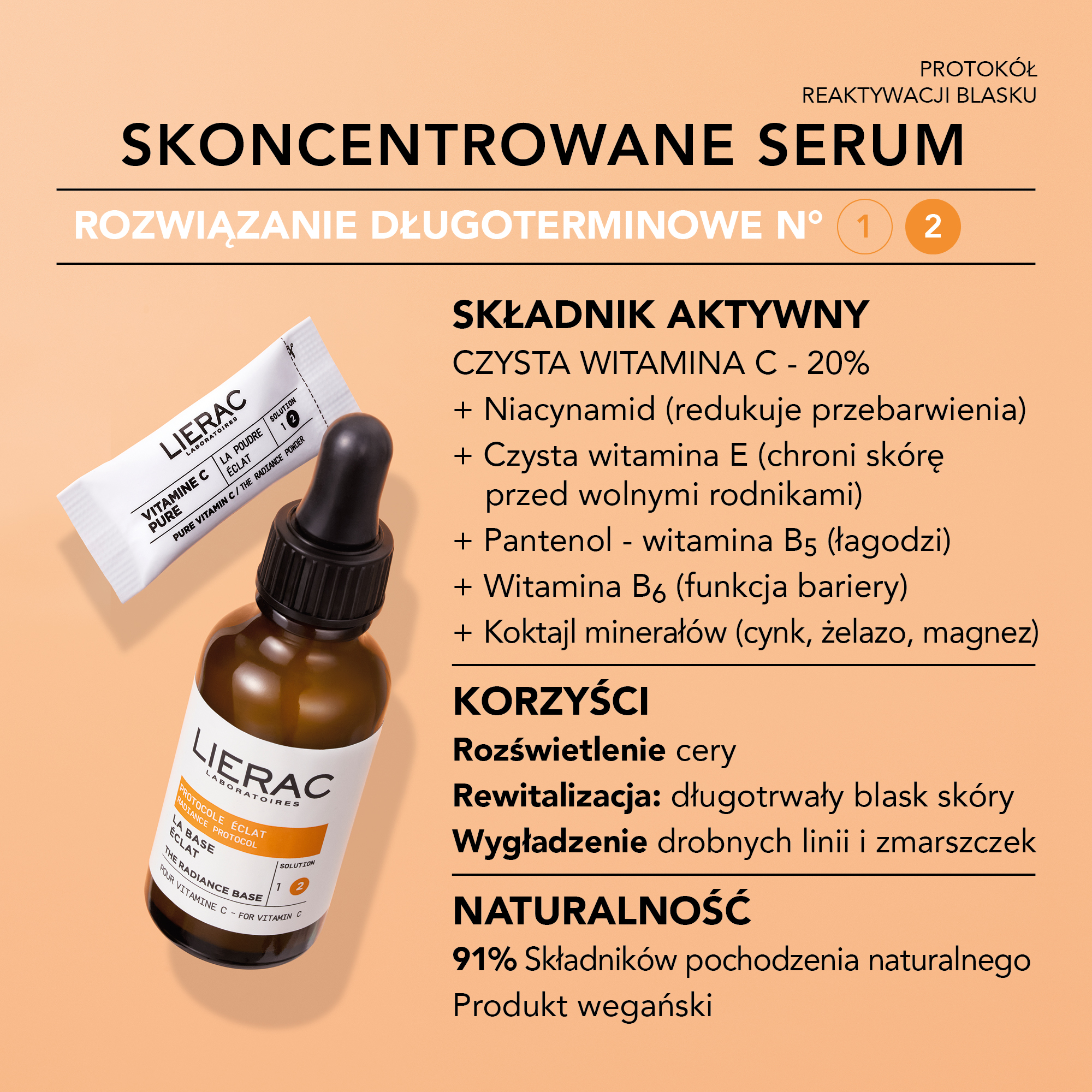 Lierac Protocole, Skoncentrowane serum rozświetlające z witaminą C, 30 ml