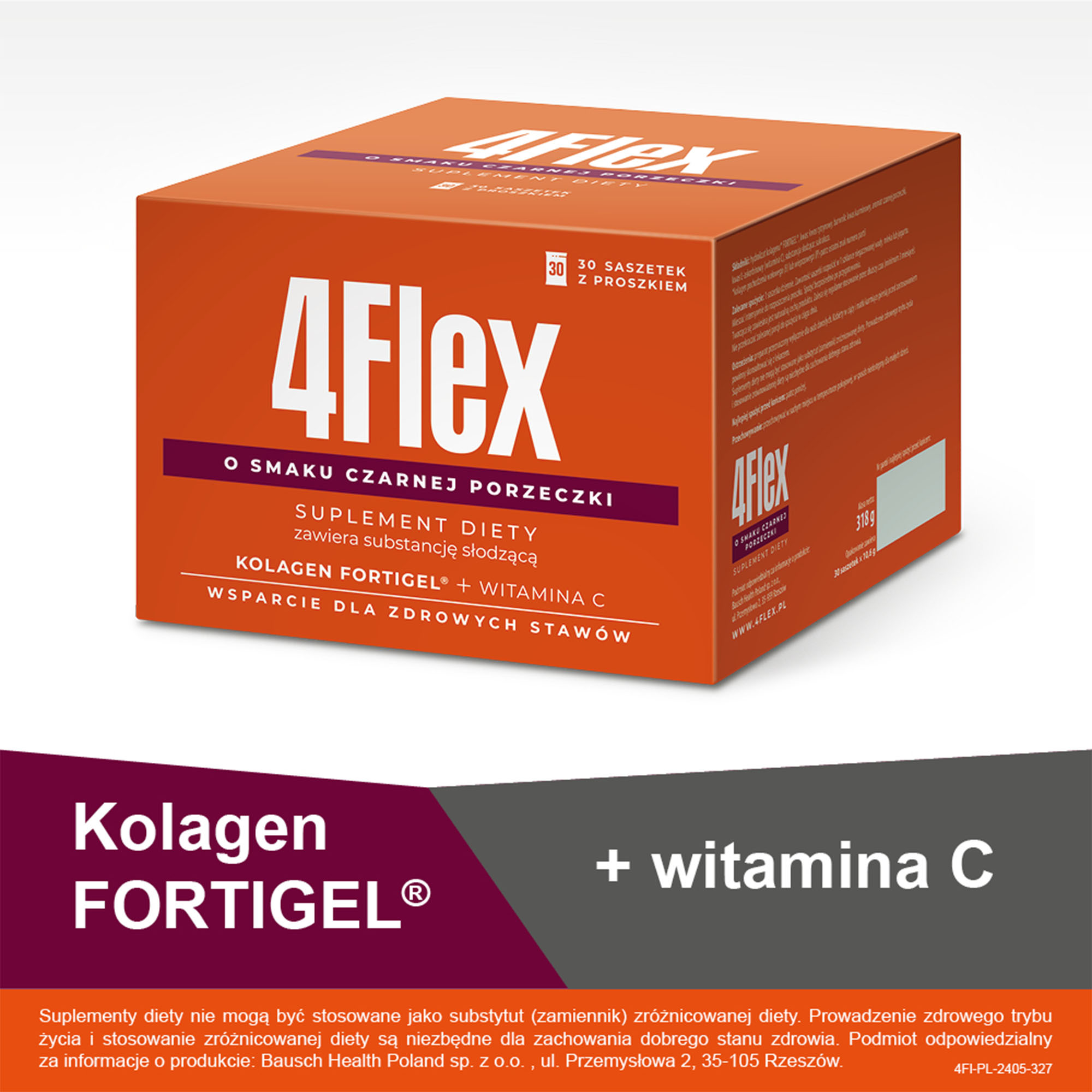 4 Flex kolagen nowej generacji z witaminą C o smaku czarnej porzeczki 30 saszetek