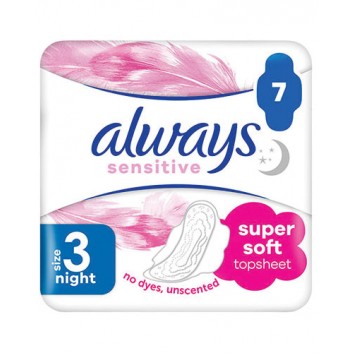 Always Sensitive Night 3 Podpaski ze skrzydełkami, 7 sztuk