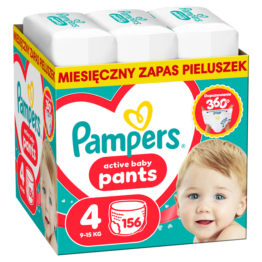 Pampers Active Baby Pieluchomajtki rozmiar 4, 9-15 kg, 156 sztuk zdjęcie
