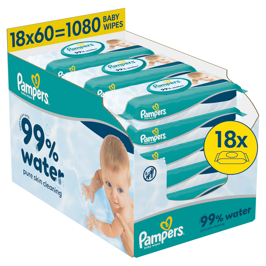 Pampers 99% Water, chusteczki nawilżane dla dzieci, 18 x 60 sztuk zdjęcie