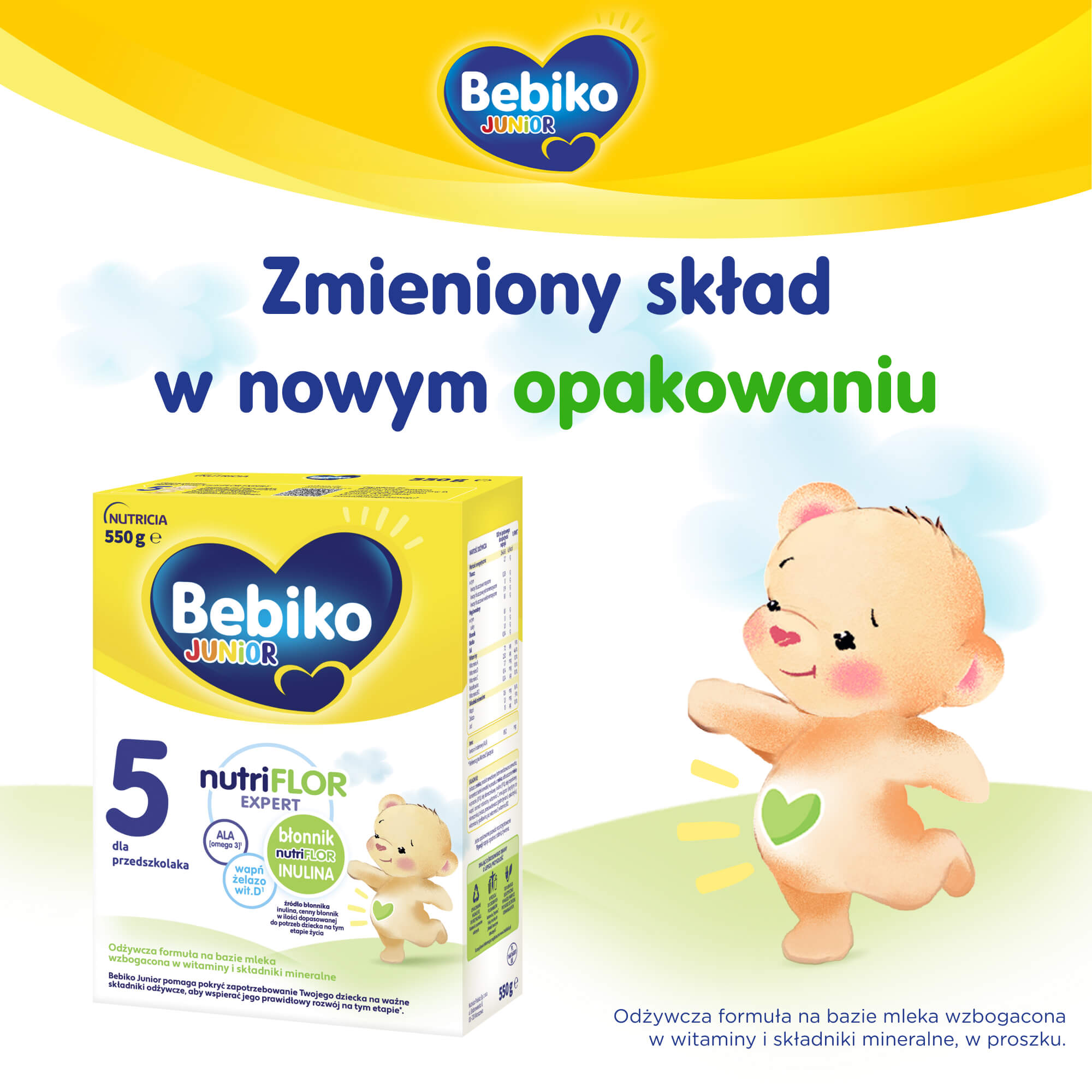 Bebiko Junior 5 Nutriflor Expert, odżywcza formuła na bazie mleka dla przedszkolaka, 550 g