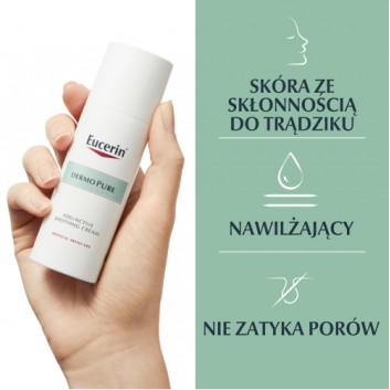 Eucerin DermoPure Krem kojący w trakcie kuracji przeciwtrądzikowych skóra trądzikowa i z niedoskonałościami, 50 ml

**Wskazania:**
- Skóra trądzikowa
- Skóra z niedoskonałościami

**Skład:**
- [Proszę uzupełnić skład według dostępnych informacji]