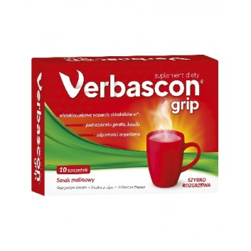 Verbascon Grip, proszek do rozpuszczania, smak malinowy, saszetki, 10 sztuk