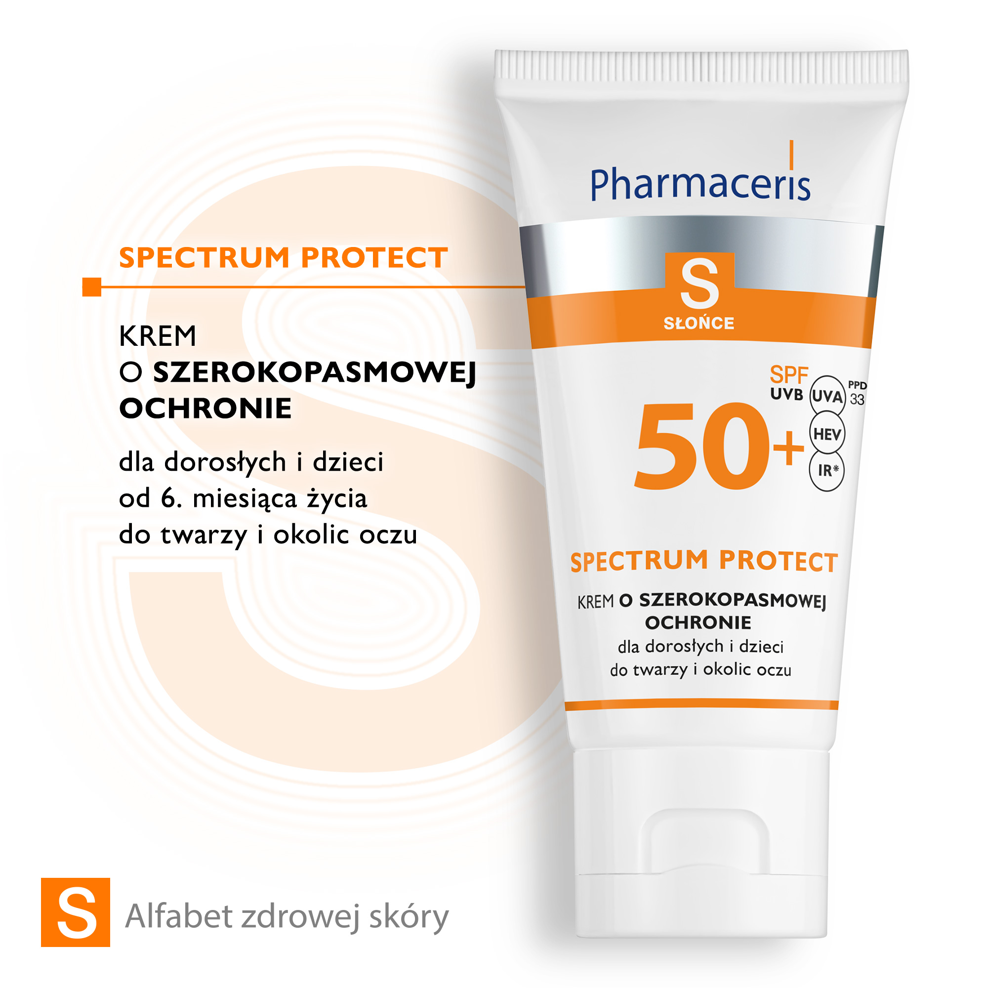 PHARMACERIS S, Krem o szerokopasmowej ochronie SPF 50+, PPD 30, HEV, IR dla dorosłych i dzieci, 50 ml