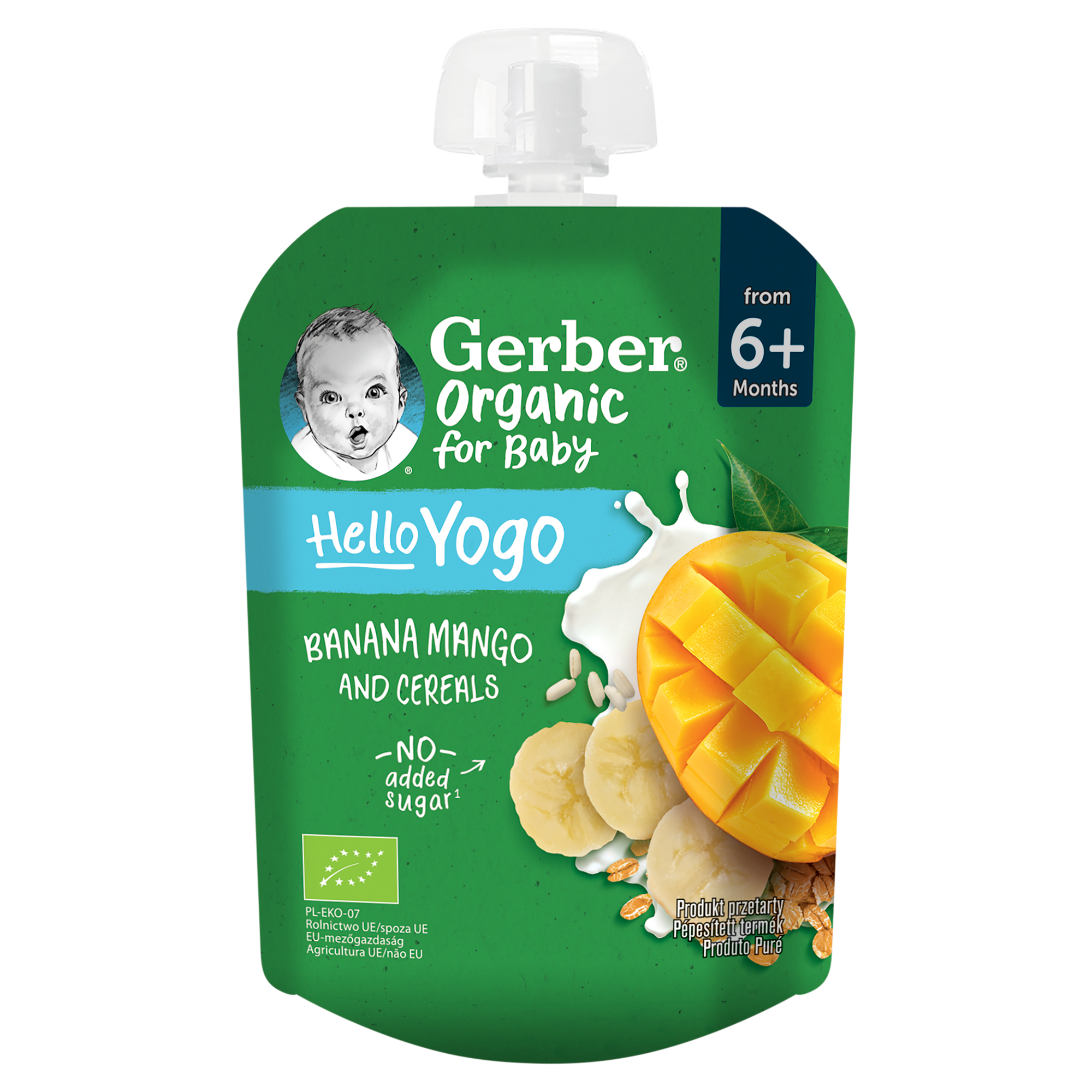 Gerber Organic Deserek banan, mango z jogurtem i płatkami zbóż po 6. miesiącu, 80 g zdjęcie