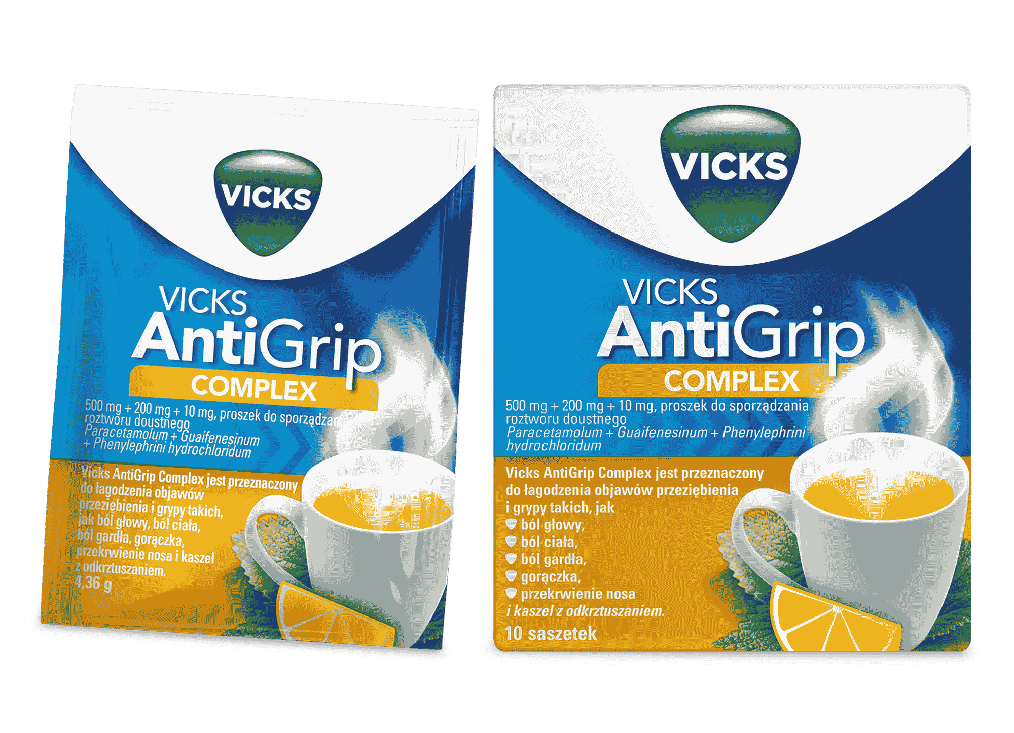 Vicks AntiGrip Complex 500 mg + 200 mg + 10 mg smak cytrynowy 10 saszetek zdjęcie