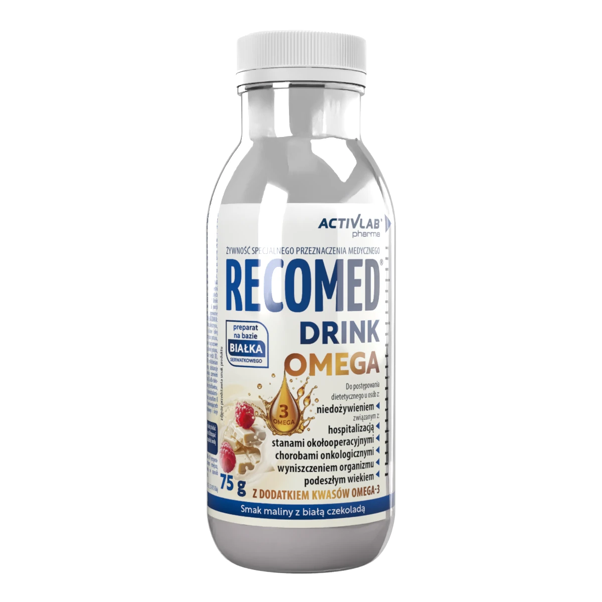 Recomed Drink Omega, malina - biała czekolada, butelka, 75 g zdjęcie