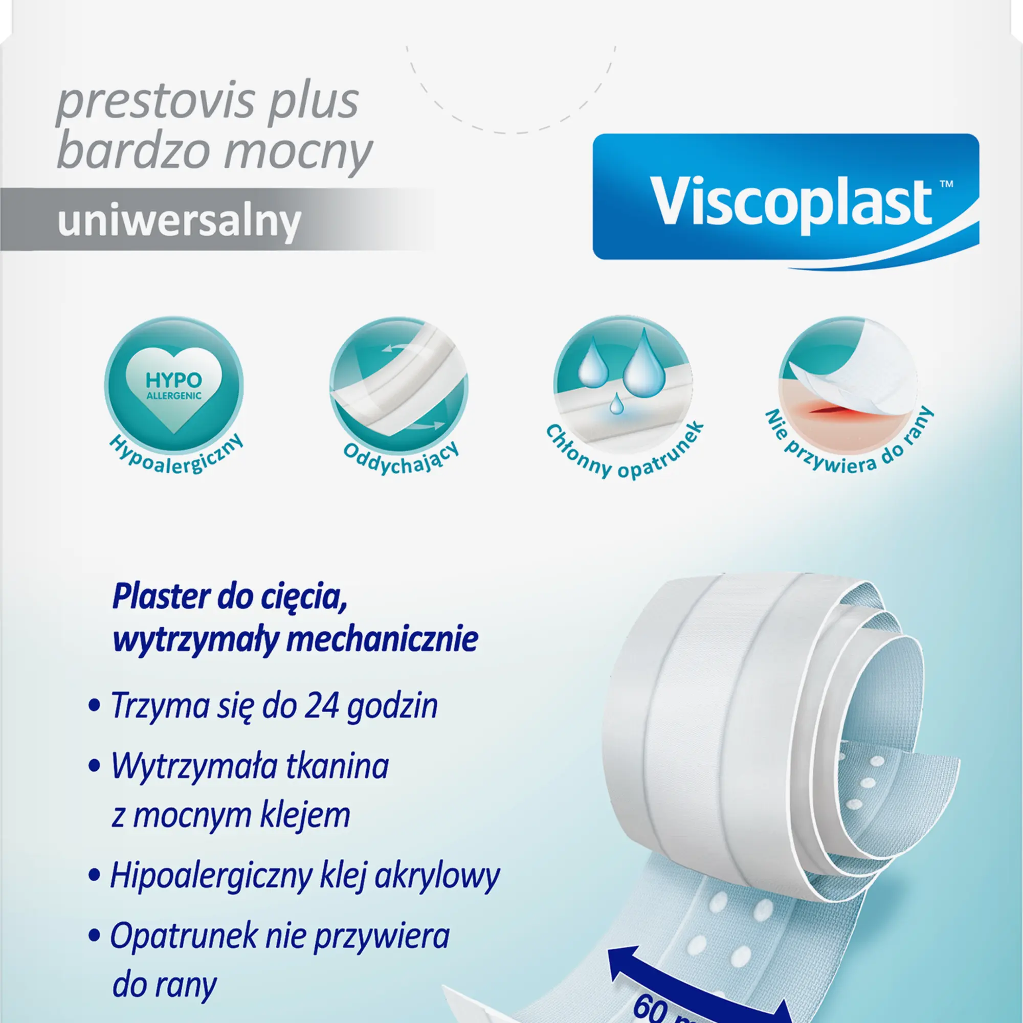Viscoplast Prestovis Plus bardzo mocny uniwersalny plaster 1 m x 6 cm 1 sztuka