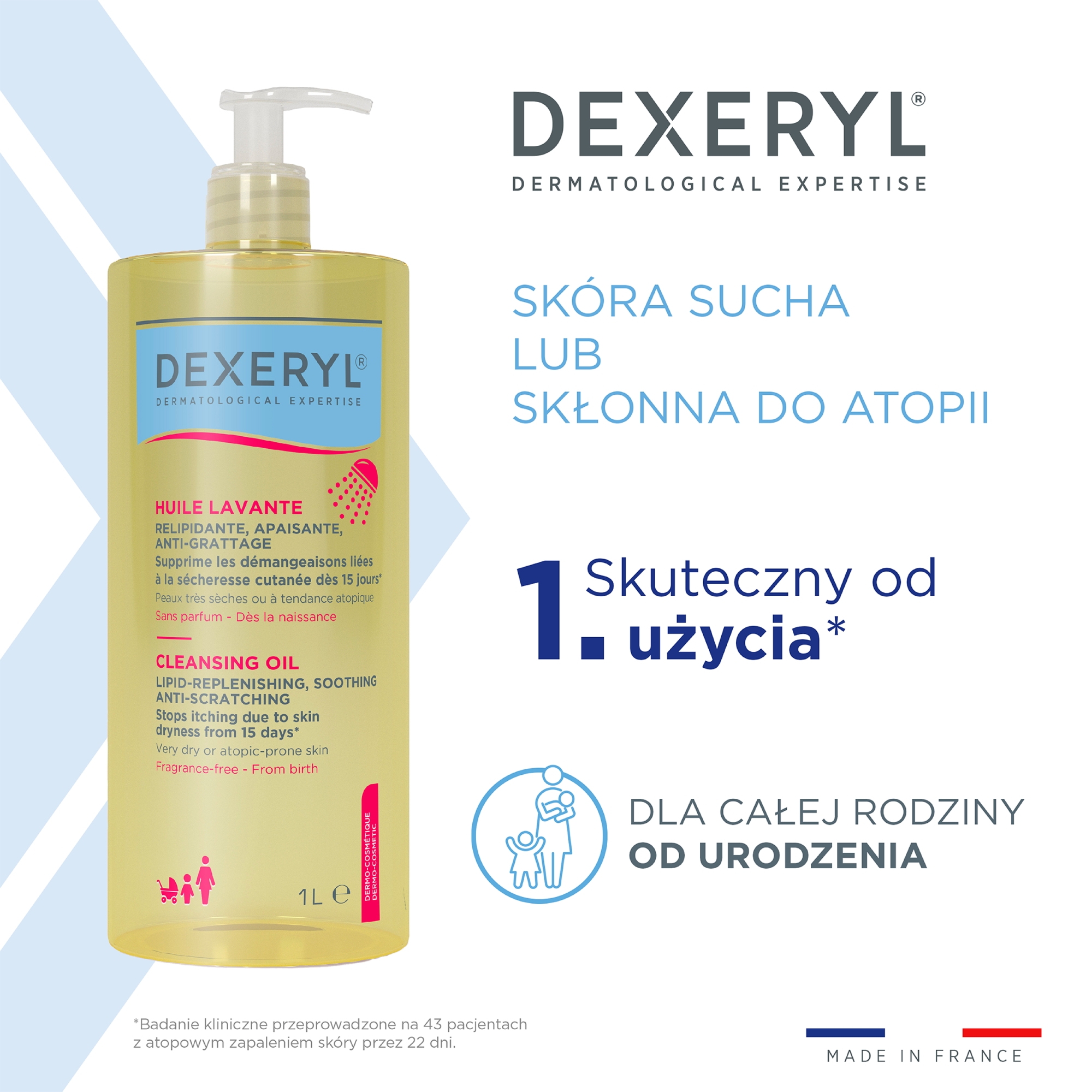 Dexeryl, Olejek do mycia dermokosmetyczny, uzupełniający lipidy łagodzący przeciw drapaniu, 1000 ml