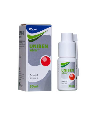 UNIBEN SILVER Aerozol - 30 ml - łagodzi stany zapalne gardła - cena, opinie, wskazania zdjęcie