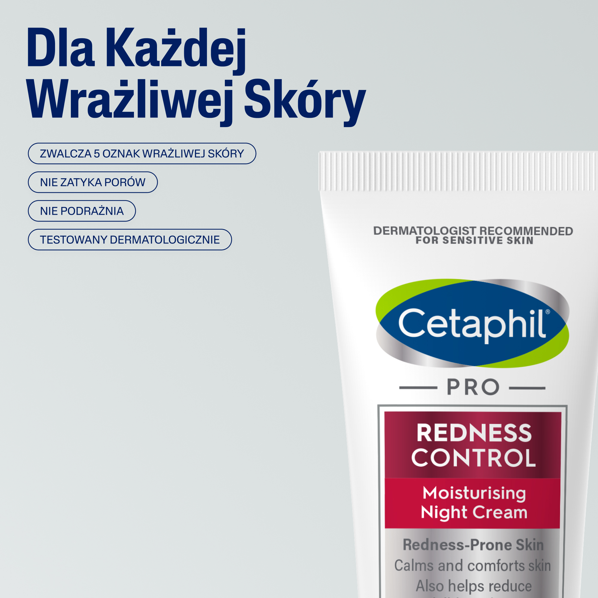 Cetaphil Pro Redness Control, nawilżający krem na noc, 50 ml