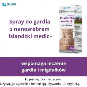 Islandzki Medic+ Spray do gardła z nanosrebrem, 30 ml