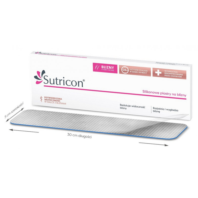 Sutricon, silikonowe plastry na blizny, 5 cm x 30 cm, 5 sztuk