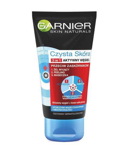 GARNIER CZYSTA SKÓRA 3w1 AKTYWNY WĘGIEL Żel myjący, peeling, maseczka, 150 ml  zdjęcie