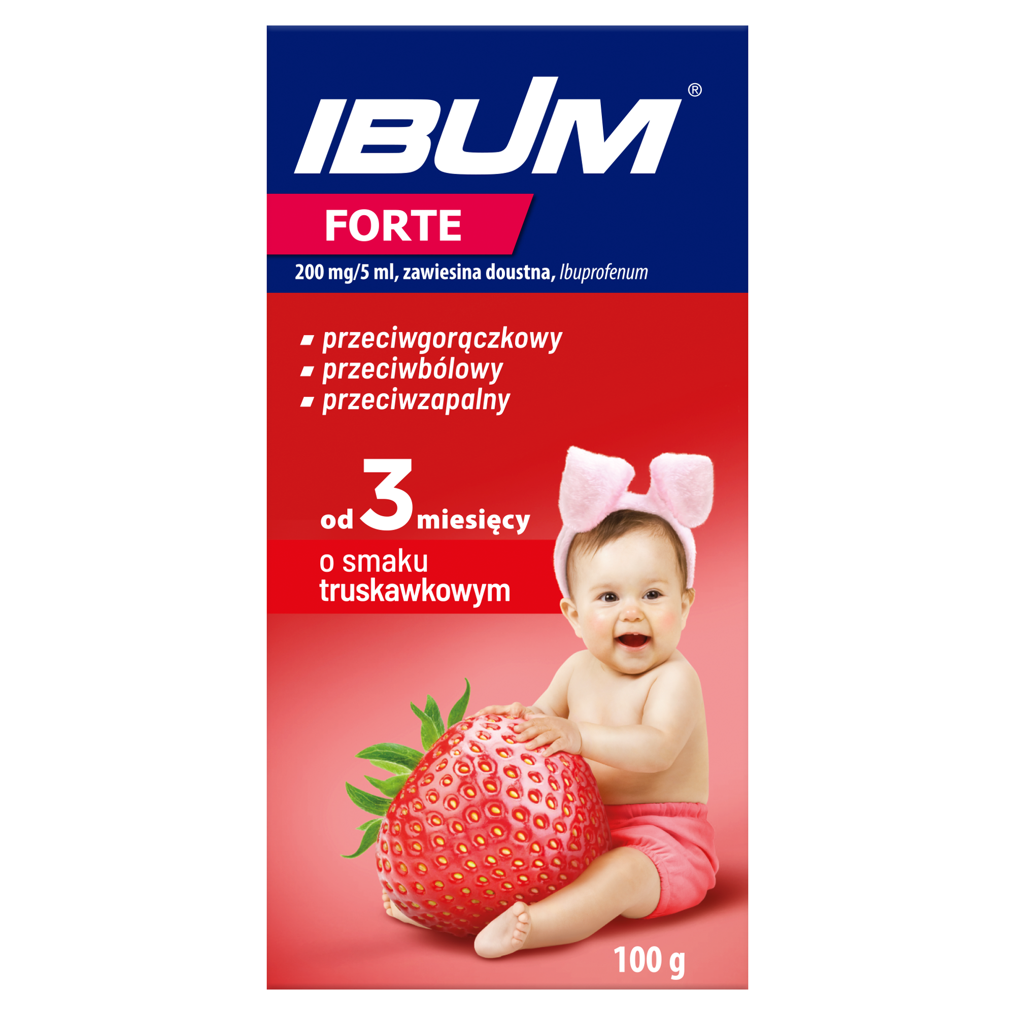 Ibum Forte, 200 mg/5ml, zawiesina doustna, smak truskawkowy, 100 g zdjęcie