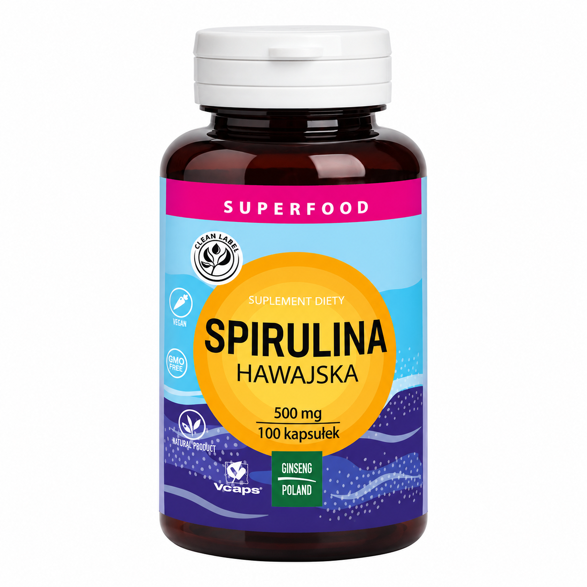 Ginseng Spirulina Hawajska 500 mg, 100 kapsułek zdjęcie