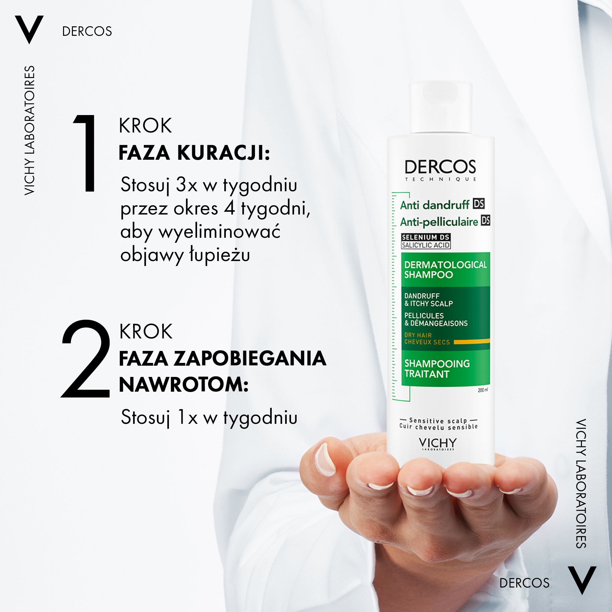 Vichy Dercos, szampon przeciwłupieżowy, włosy suche, 200 ml