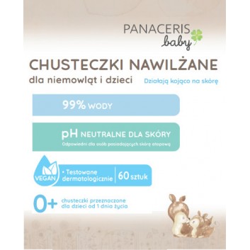 Panaceris Baby chusteczki nawilżane 99% wody dla niemowląt i dzieci 60 sztuk