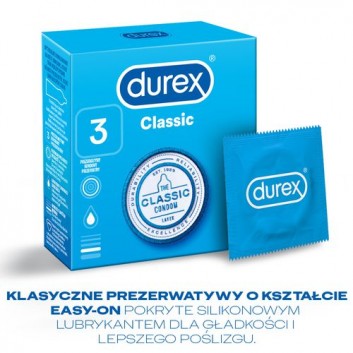 Durex Classic, prezerwatywy klasyczne gładkie, 3 sztuki
