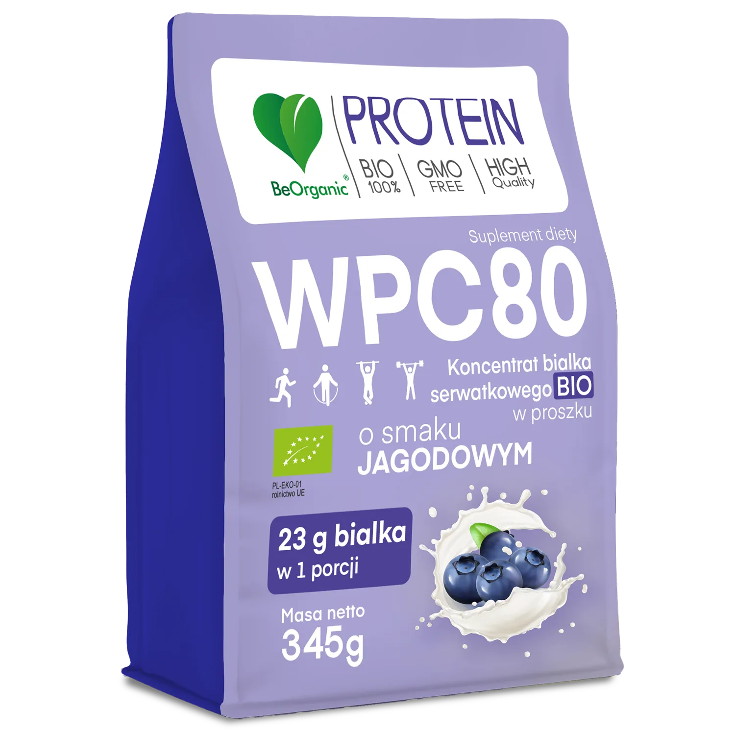 BeOrganic, Białko serwatkowe WPC 80 Jagoda BIO, proszek, 345 g zdjęcie