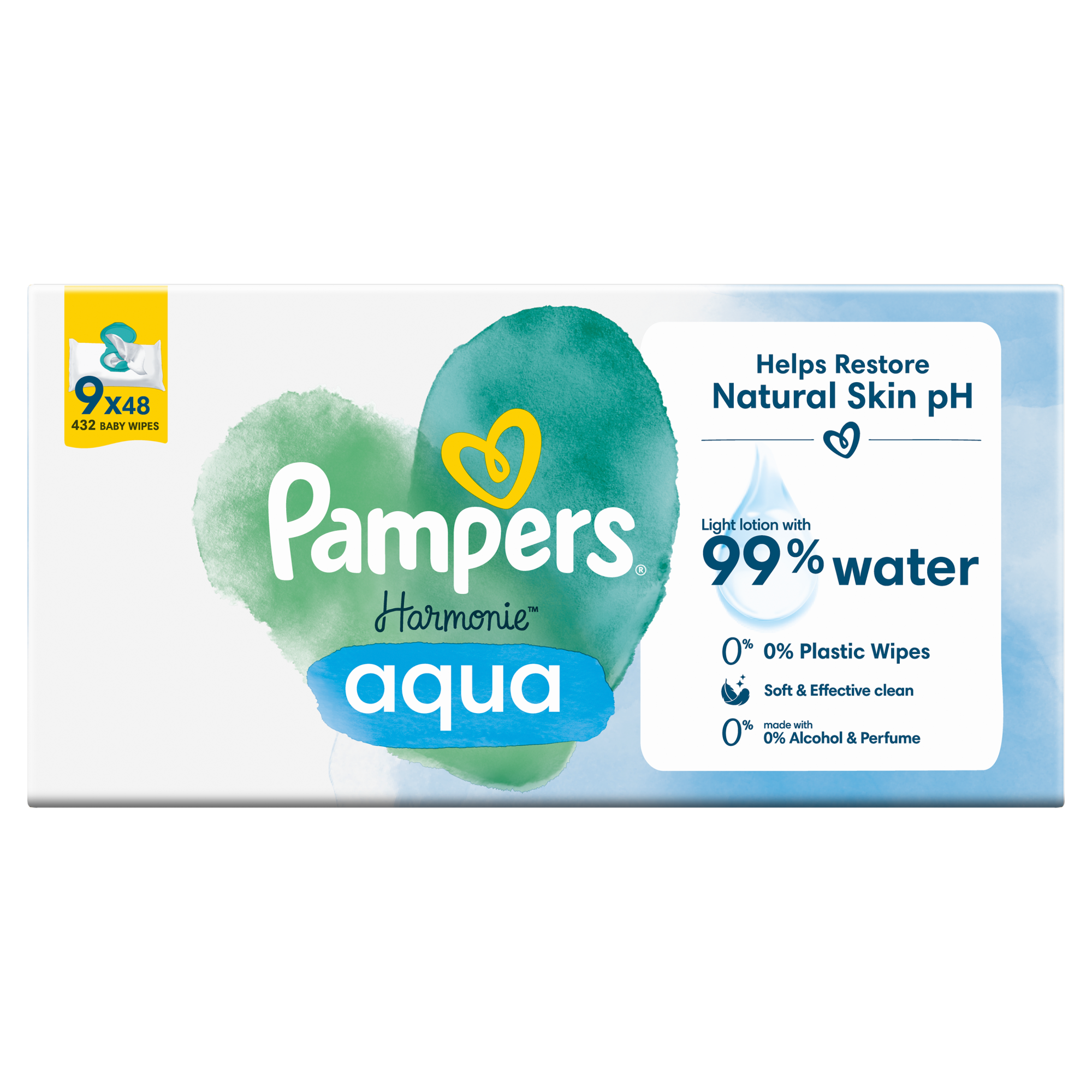 Pampers Harmonie Aqua Chusteczki nawilżane dla dzieci, 9 x 48 sztuk zdjęcie