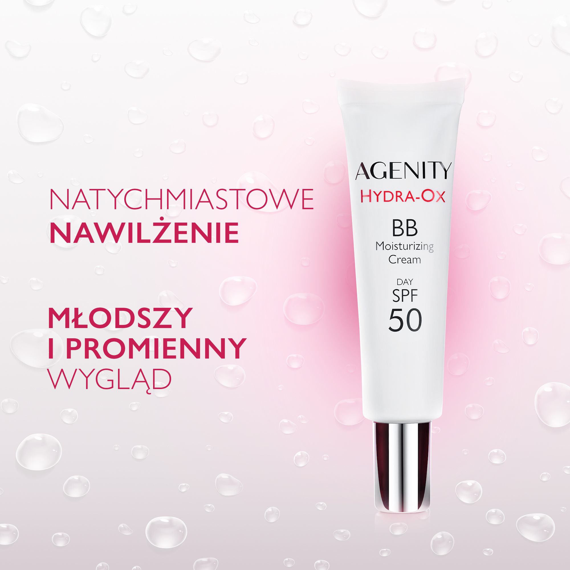 Agenity Hydra-Ox BB, Krem nawilżający 10 light beige SPF 50, 30 ml