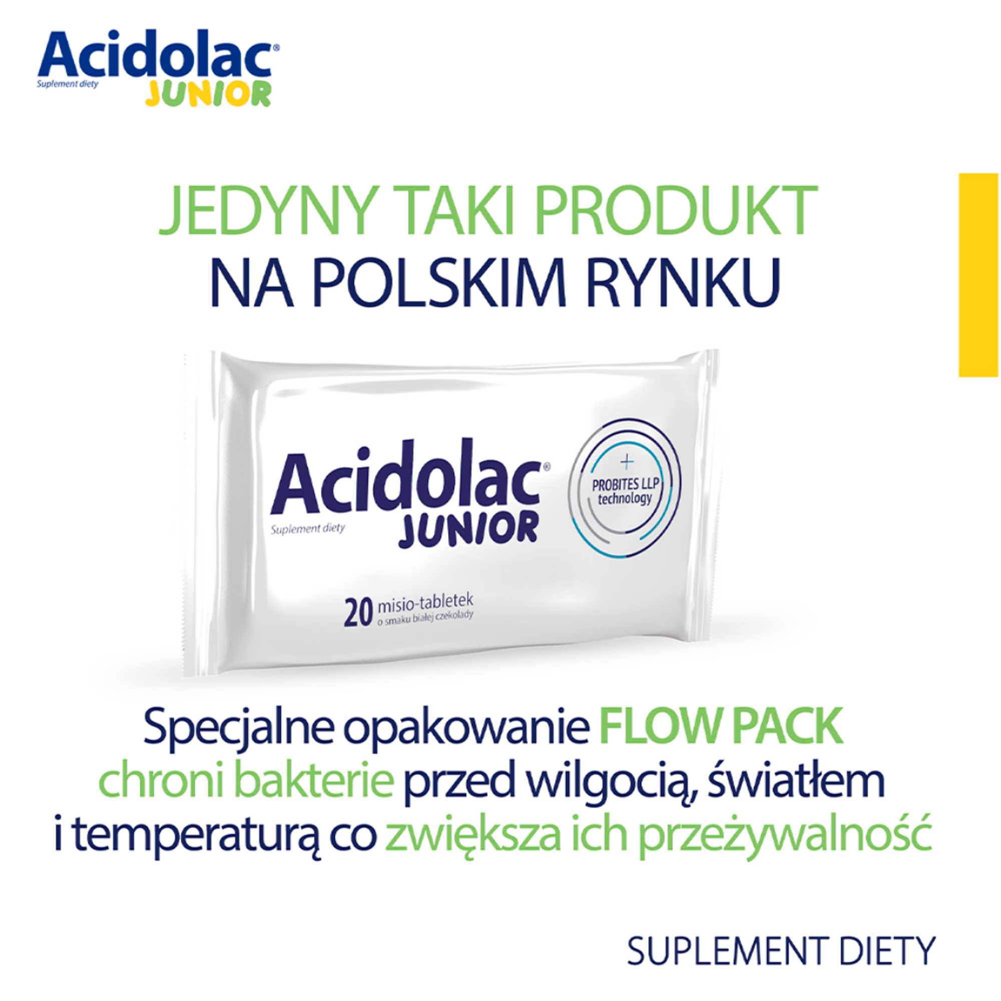 Acidolac Junior o smaku białej czekolady 20 misio-tabletek