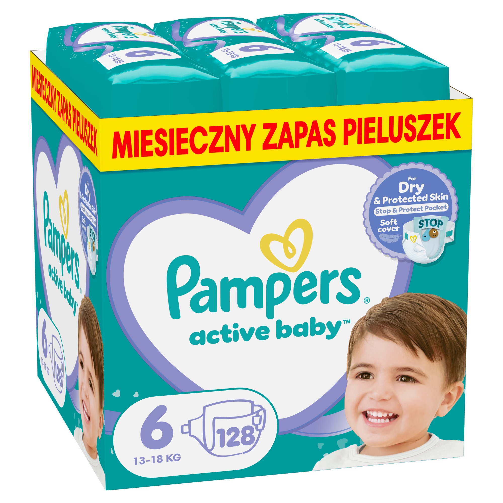 Pampers Active baby, pieluszki rozmiar 6 13 - 18 kg, 128 sztuk