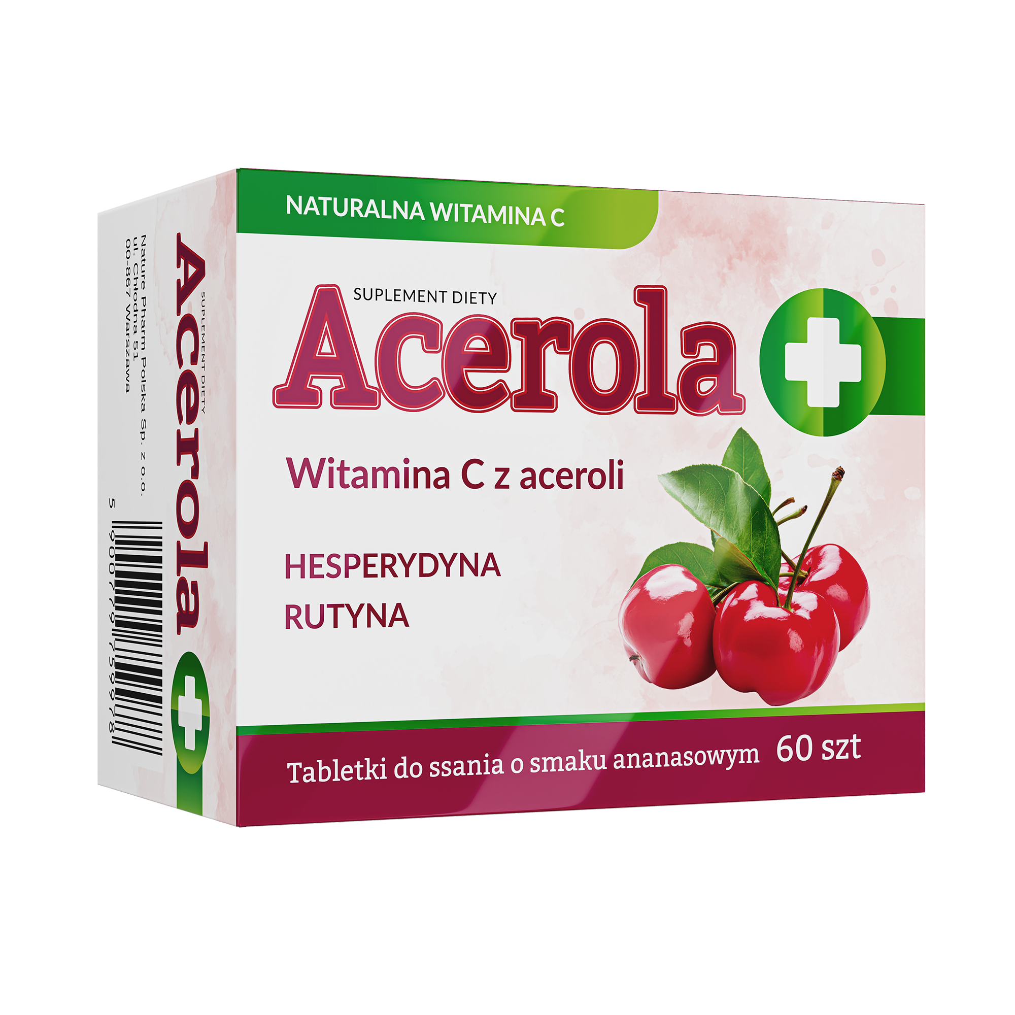 Acerola, tabletki do ssania o smaku ananasowym, 60 sztuk